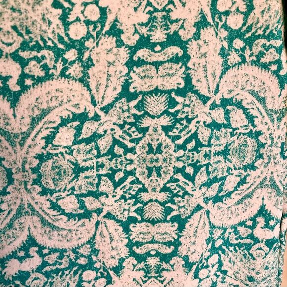 H&M Floral Print Blouse Front Keyhole Opening 3/4 Sleeves Teal White Size 4 - Picture 5 of 9